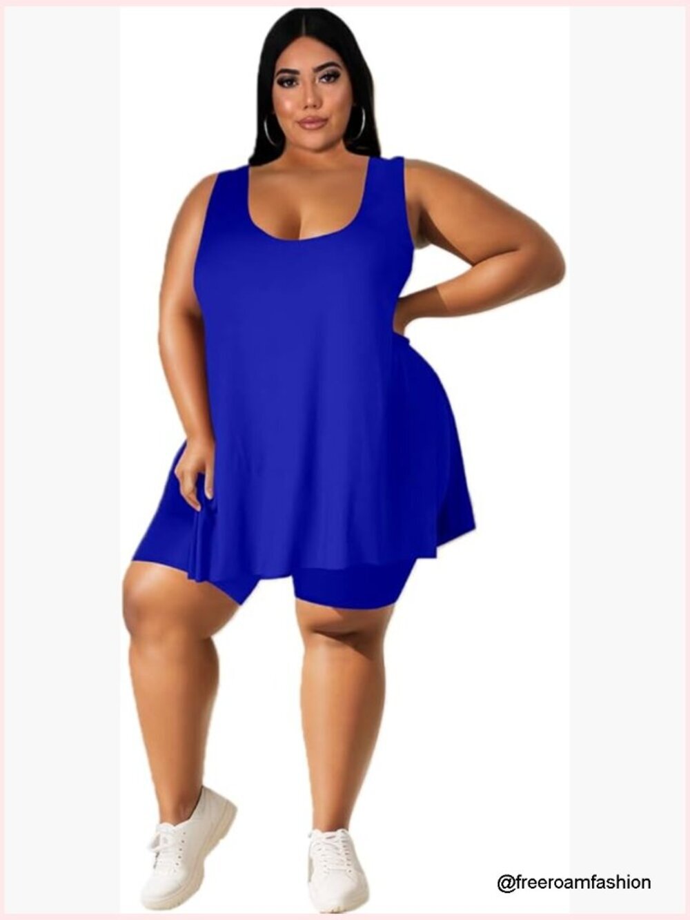 Plus Size 2 Piece Outfits Sleeveless Tunic Top & Shorts Set Lounge Summer Active